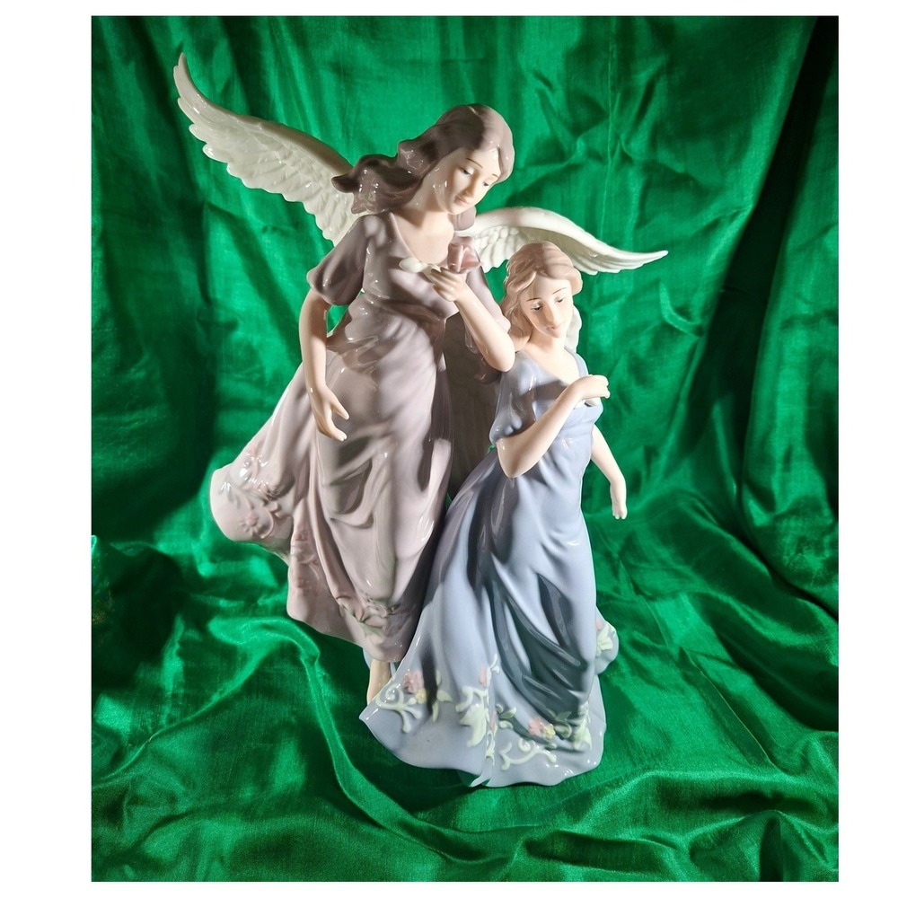 Vintage‎ Porcelain Angel Figurine Two Angels in Lavender and Blue Gowns 10 Inch
